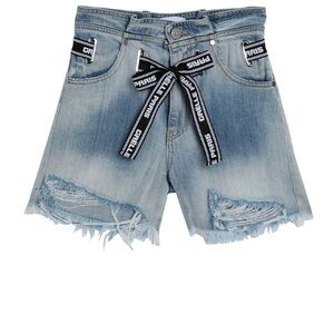 Gaelle Paris Denim distressed Shorts with detachable belt